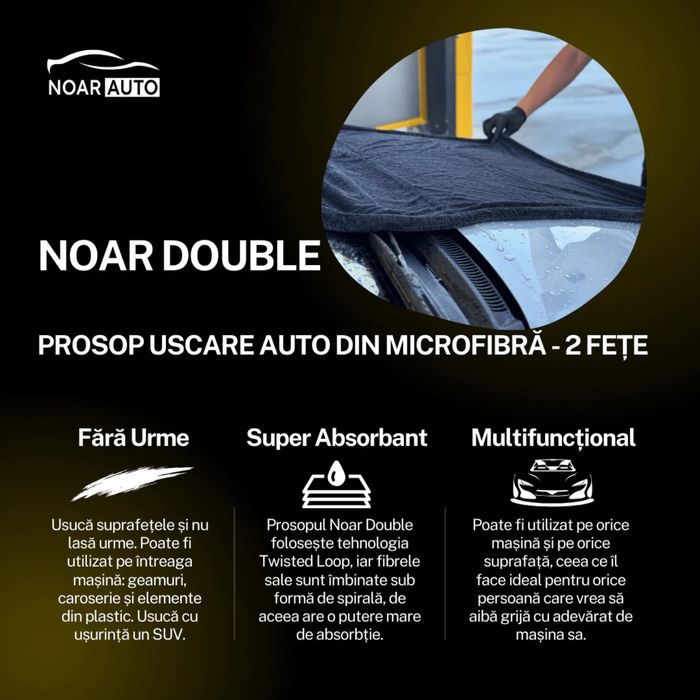 Prosop auto noar dublu - 70X90CM 1400gsm