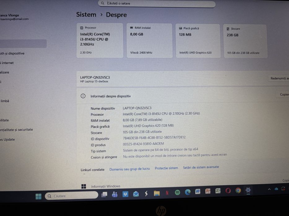 Laptop HP 15.6 inch, Intel Core i3, 8 GB RAM, 240 GB SSD