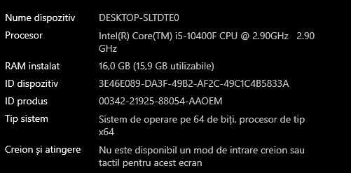 pc gaming aproape nou
Intel(R) Core(TM) i5-10400F, 32GB ram