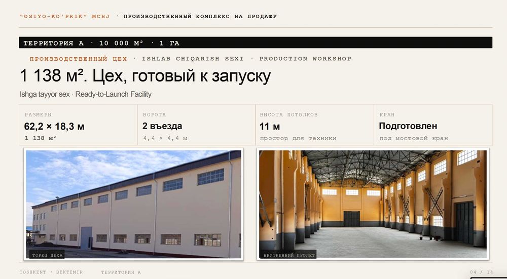 Производственный комплекс 3 цеха на 1,5 Гектарах