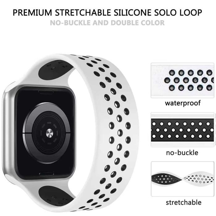 Curea Apple Watch 42/44/45/49 mm silicon sport alb negru M*