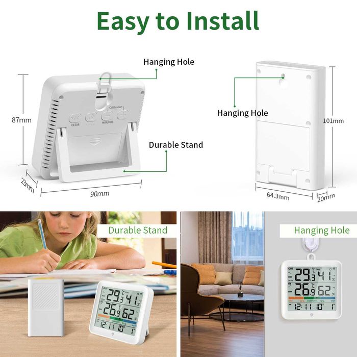 VOCOO Термометър  вътрешен и външен, хигрометър ,  дистанционен сензор