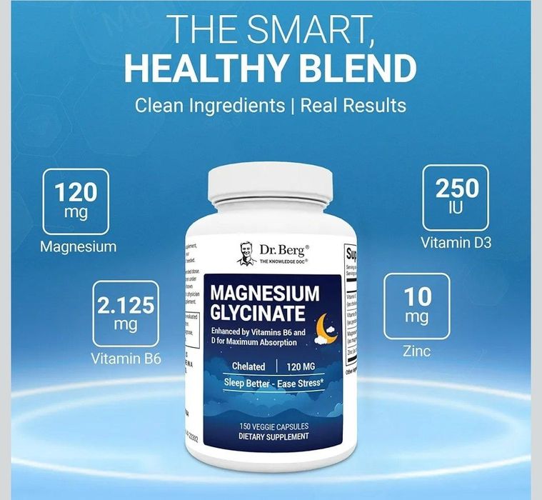 Dr Berg magnesium glycinate,150 kaps,глицина магния,магний, vitamin b6