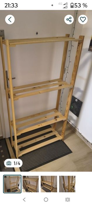 Raft din lemn, cu 4 rafturi, de dimensiuni 26x78 cm și înălțime de 150 cm. Ideal pentru depozitarea și organizarea obiectelor în casă sau birou.