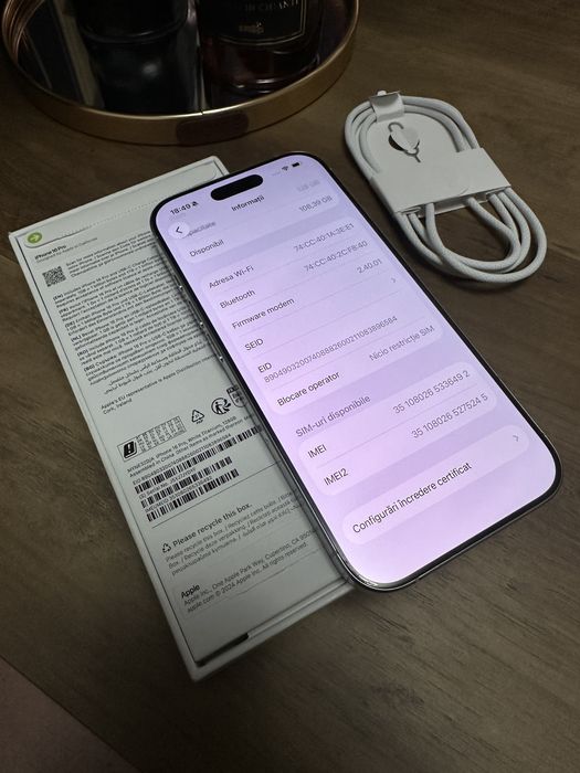 iPhone 16 Pro White Titanium 128GB 98% Sanatate baterie garantie Mai