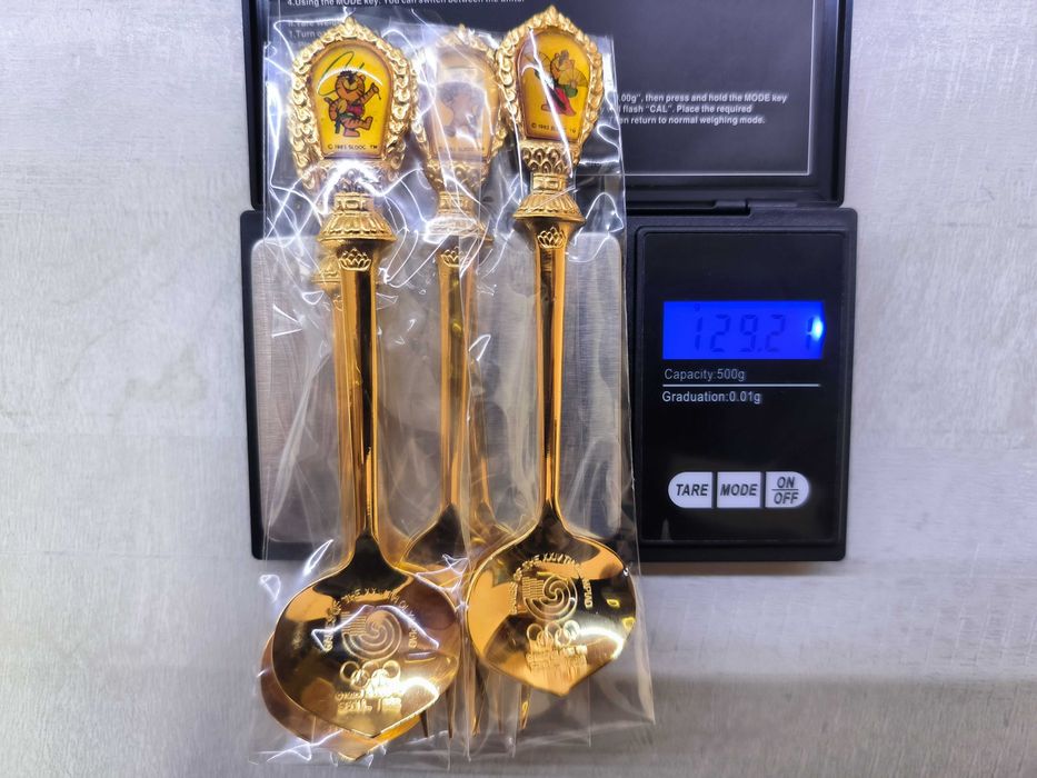 Комплект 3+3 лъжички и вилички с 24 карата позлата - 1988 г.