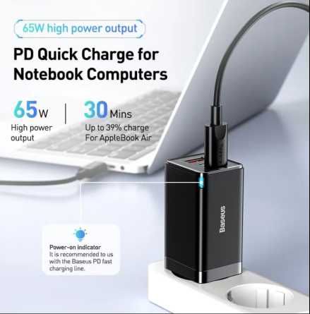 Новая запечатанная зарядка Baseus 65W gan5 Pro 3 в 1 с кабелем 100W