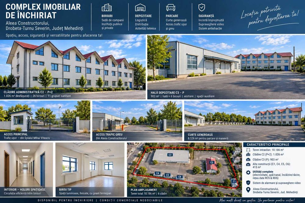 COMPLEX IMOBILIAR DE ÎNCHIRIAT: Birouri/Sedii Institutii/Depozitare/Arhivare Aleea Constructorului, Drobeta-Turnu Severin