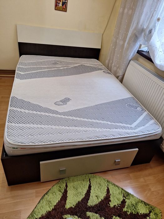 Pat dormitor wenge cu saltea ortopedica