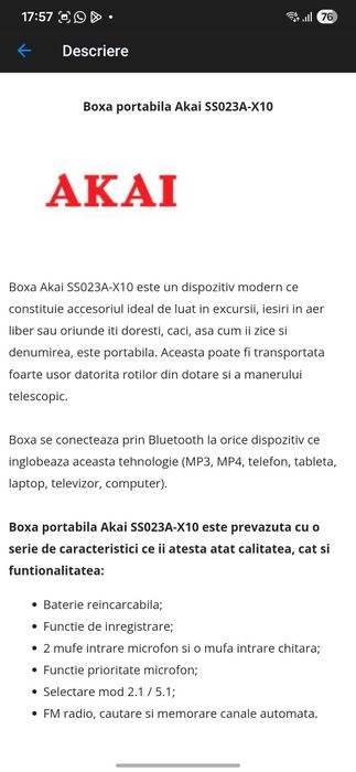 Boxa portabila Akai SS023A-X10