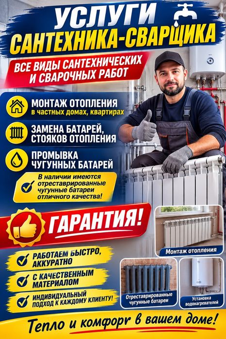 Услуги Сантехника - Сварщика, замена батарей