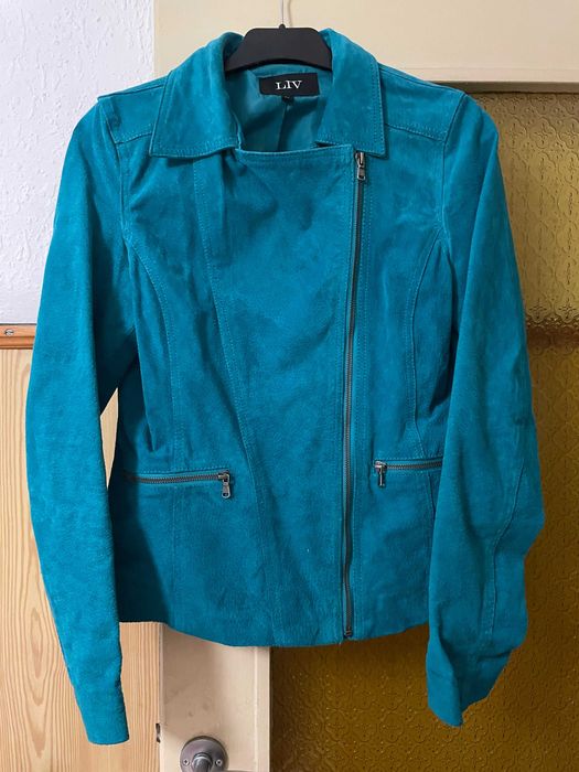 тюркоазено есенно яке от естествен велур