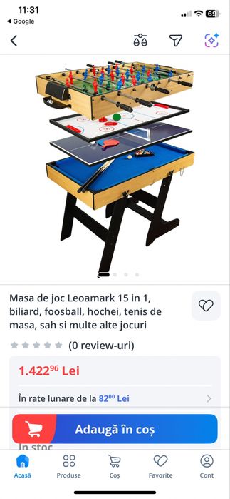 Masa de joc  15 in 1, biliard, foosball, hochei, tenis de masa, sah si multe alte jocuri