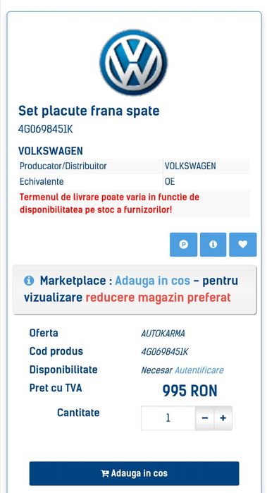 Placute Frana Spate Audi A6 / A7 Competition, RS6 / RS7 OEM.