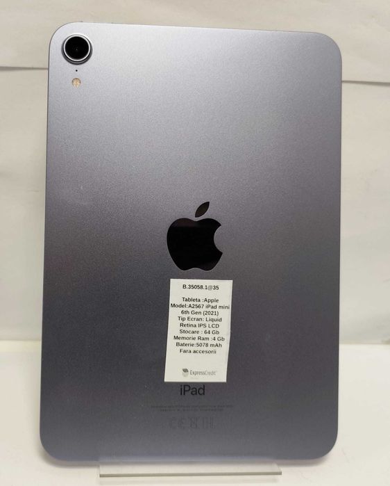 (AG35 B.35058)Tableta Apple A2567 iPad  mini 6th Gen (2021)-1500 Lei Garantie 2 Ani!