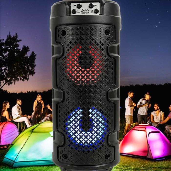 Boxă portabilă Bluetooth Sing-e ZQS4271, Bluetooth 5.0, Putere 8W, Difuzoare duble 4", Iluminare RGB LED, Negru