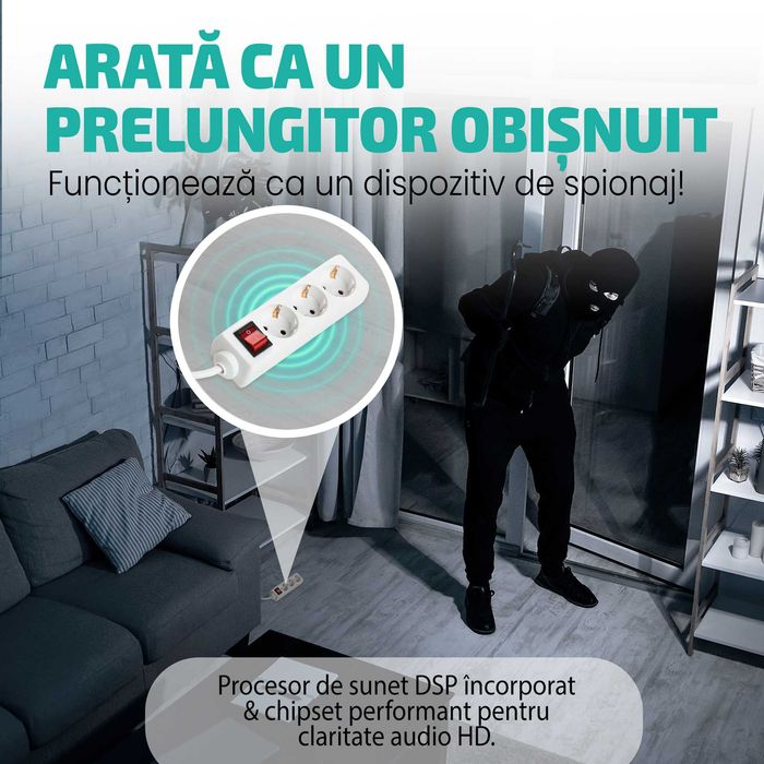 Microfon Spion Integrat in Prelungitor Clasic 220V cu Activare Vocala SMT SECURITY