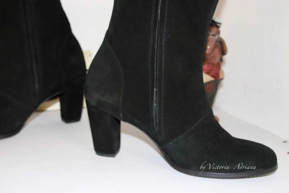 Botine Noi din piele intoarsa neagra Masura 40