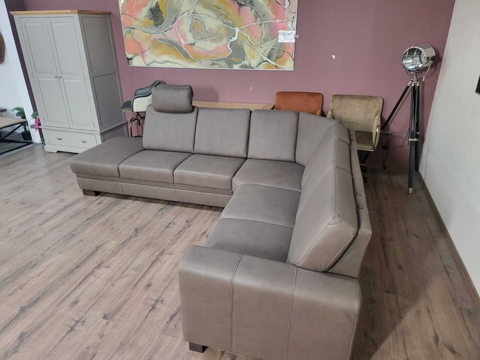 Кожен ъглов диван цвят кафяв Нуга ZE - EM05002