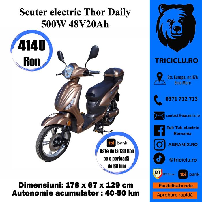 Scuter electric Thor Daily rosu negru alb TRANSP. GRATUIT