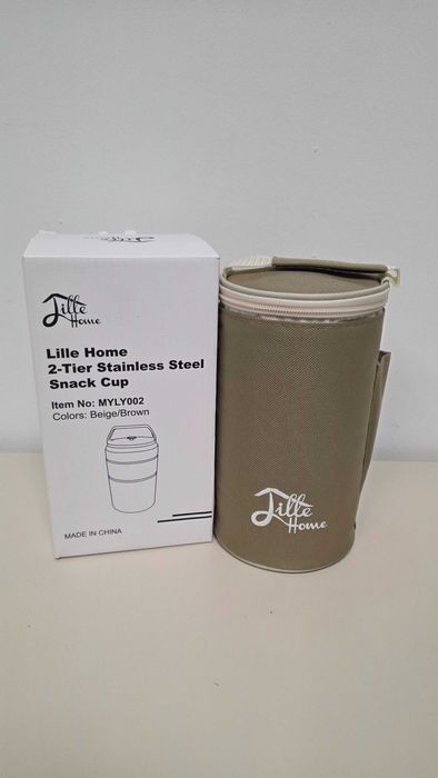 Cutie de prânz Lille Home 600 ml, 2 compartimente, inox, geantă/husă termoizolantă, nouă