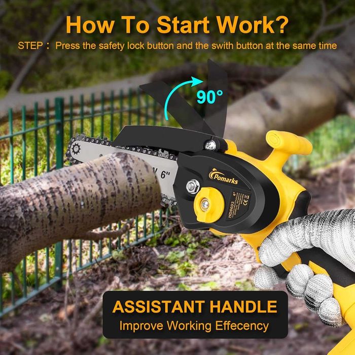 Мини Верижен трион Pomarks с батерия 6 инча трион за клони инструмент