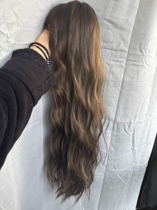 НОВА Кафява естествена перука! 100% високо качество