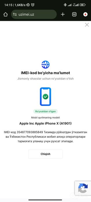 Iphone X 64gb Bypass qilingan