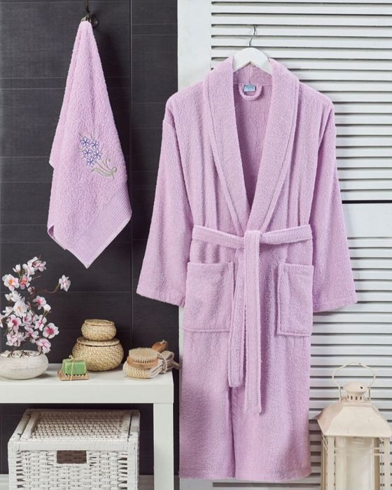 Памучен халат за баня с хавлиена кърпа