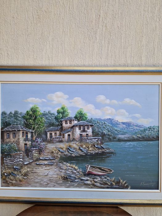 Превъзходна красива антикварна картина масло върху платно
