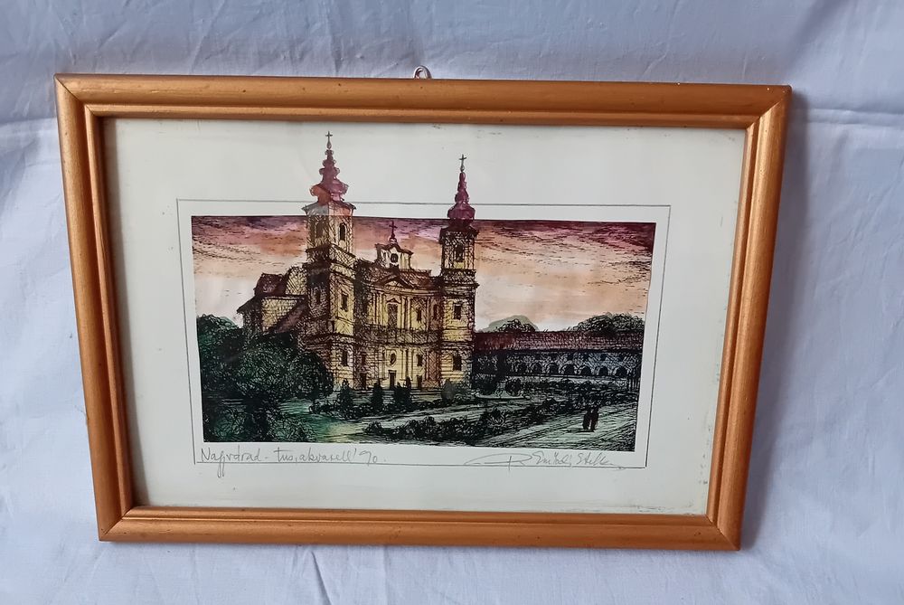 Pictură - Péli Emődi Etelka: Nagyvárad, Római- katolikus Bazilika,1990