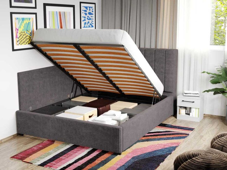 Pat Tapitat de colt saltea de 190 Adam Gri Poso 22 rabatabil + lada