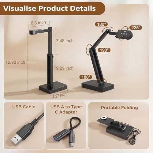 Нов визуализатор Документ камера 12MP 4K A3 уеб камера за Zoom OBS Teams Mac PC