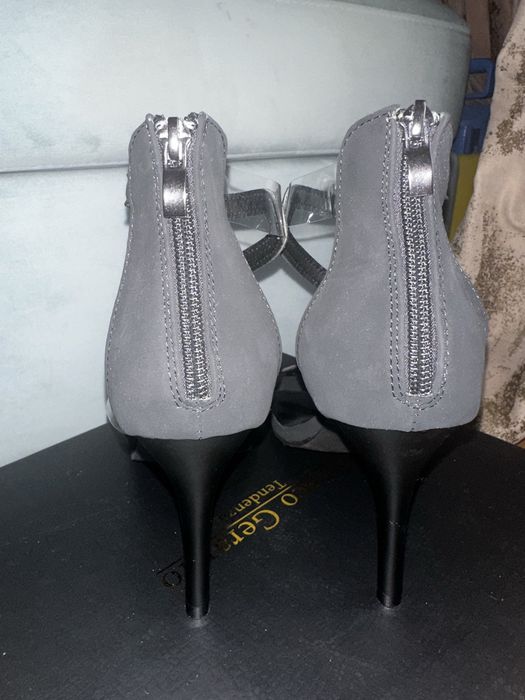 Sandale elegante negre cu barete transparente, noi, mărimea 38