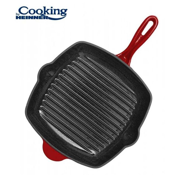 Tigaie Grill Heinner Red Line 26.5x4.5CM din Fonta Emailata Rosu