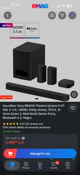 Soundbar Sony Bravia Theater System 6 Nou SIGILAT