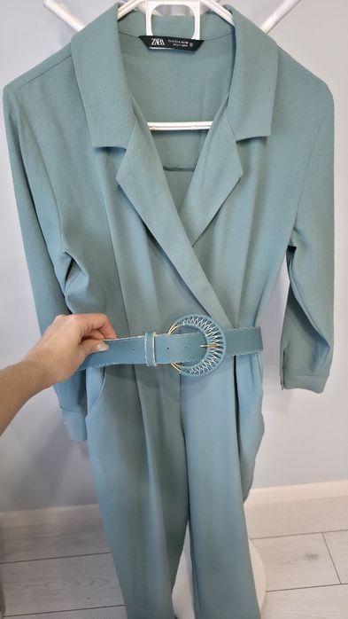 Salopeta eleganta Zara, verde/turcoaz, curea, marimea S