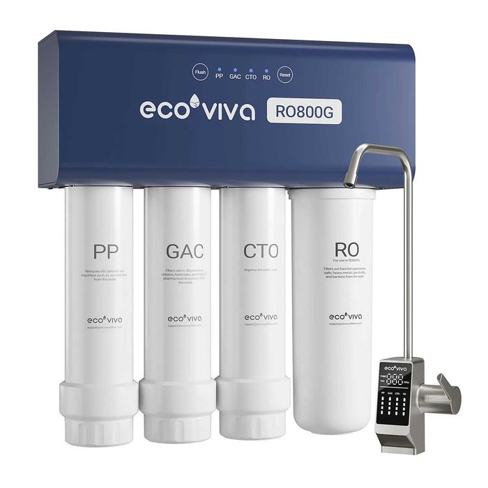 Ecoviva 800 GPD филтрираща система за вода - обратна осмоза, компактна, 2.1л/мин, 3:1 ефективност