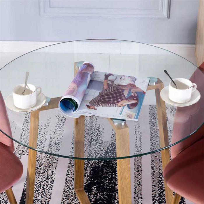 Кръгла стъклена трапезна маса с метални крака 80*80*75 см - Стъкло