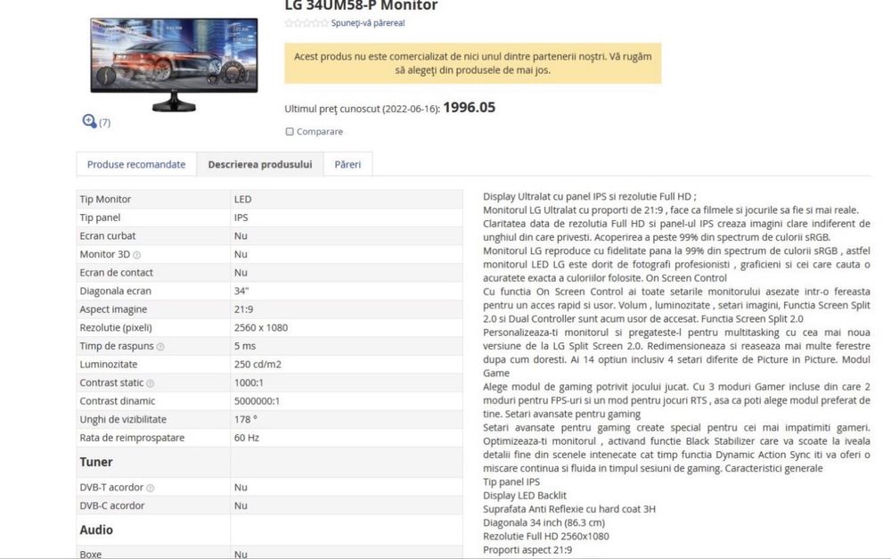 Monitor LG 34UM58
