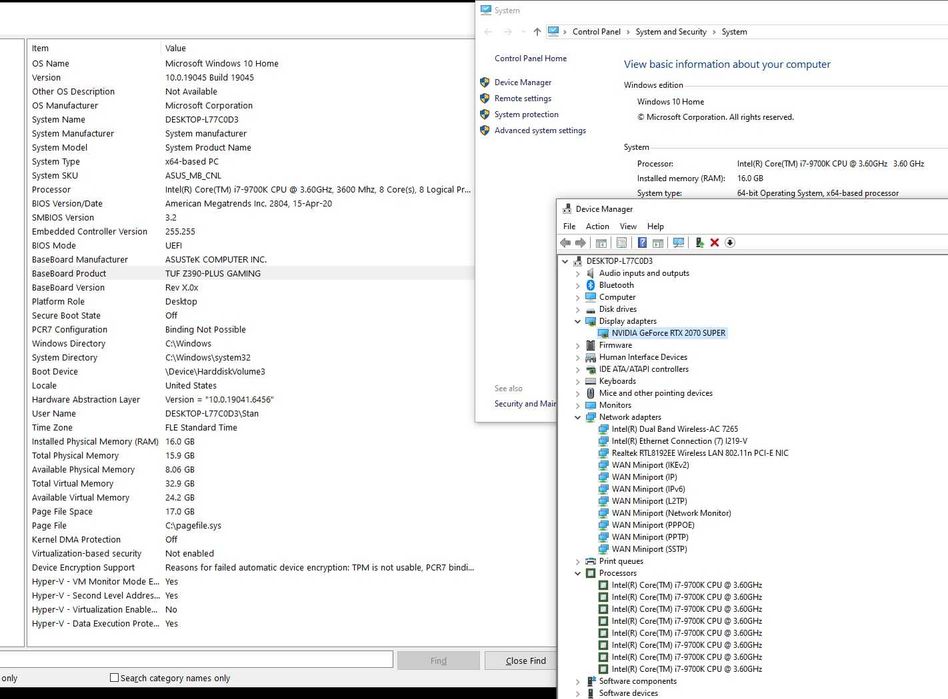 Компютър RTX 2070 Super, i7 9700K, 16 GB RAM
