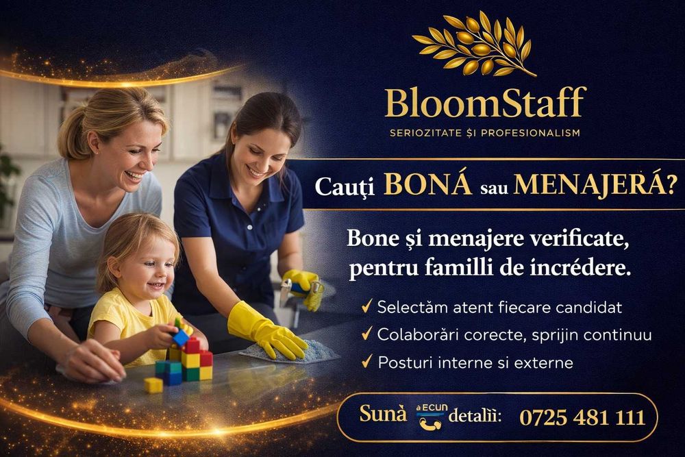 Menajere, Bone și Îngrijitoare – Personal casnic disponibil ımediat