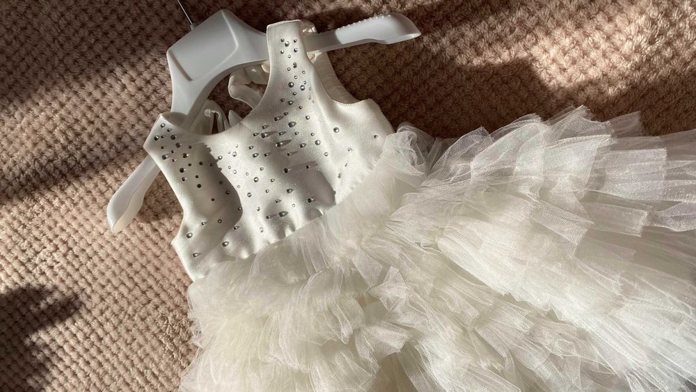 ПРОМО! НОВА Рокля за кръщене в бяло с камъни Swarovski Official! 12М