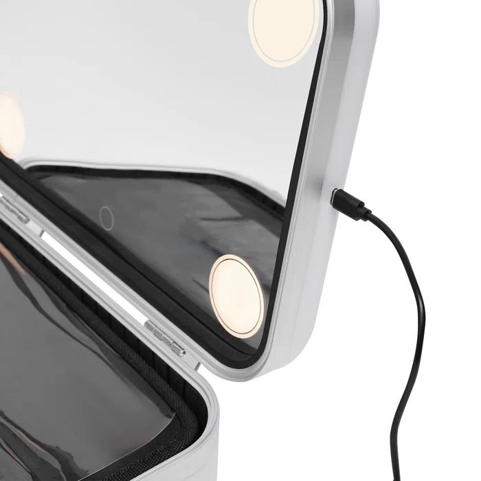 Уникална кутия за грим твърда розова бяла с огледало козметика