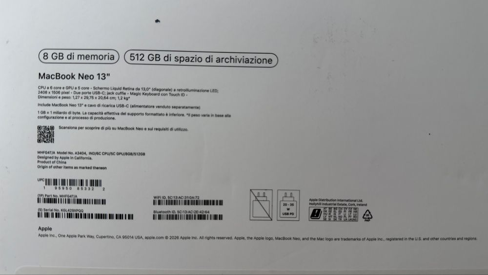 Laptop Apple MacBook Neo 13" Retina Apple A18 Pro 6 nuclee CPU, 5 nuclee GPU, 16 nuclee NeuralEngine, 8GB, 512GB, Touch Id