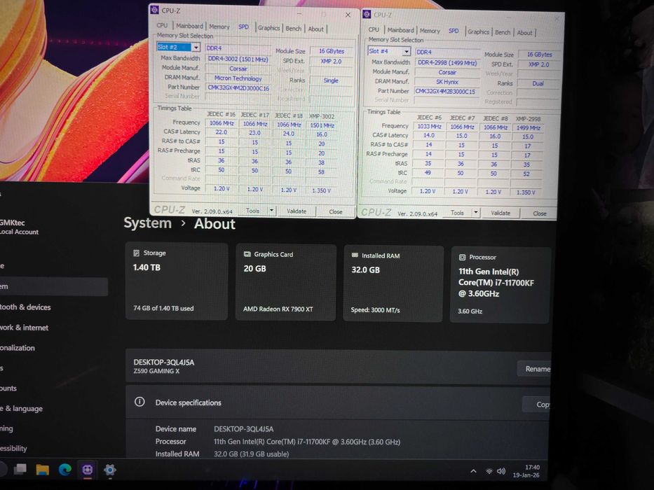 PC intel i7 11700KF, video RX 7900XT 20GB, 32GB ram, M.2 SSD 1.5TB