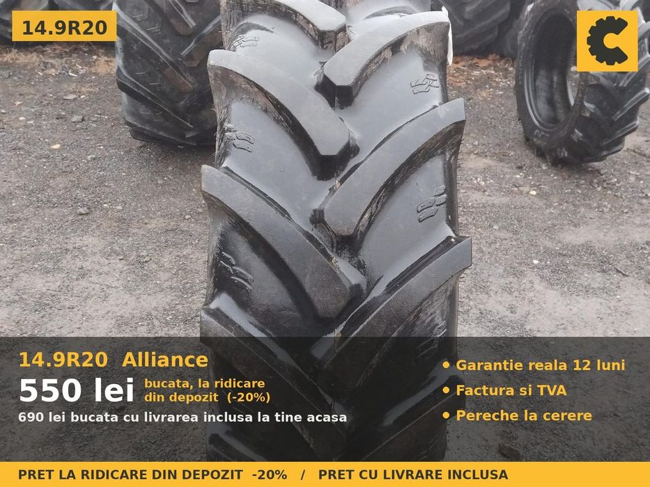Cauciucuri Anvelope 14.9R20 14.9 R20 14.9-20 340/75R20 14920 Alliance Tractor Punte Fata Utilaje Agricole SH Second Hand LIVRARE Garantie 1 An