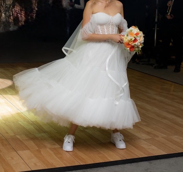 Rochie de mireasa cu corset S-M tip printesa scurta