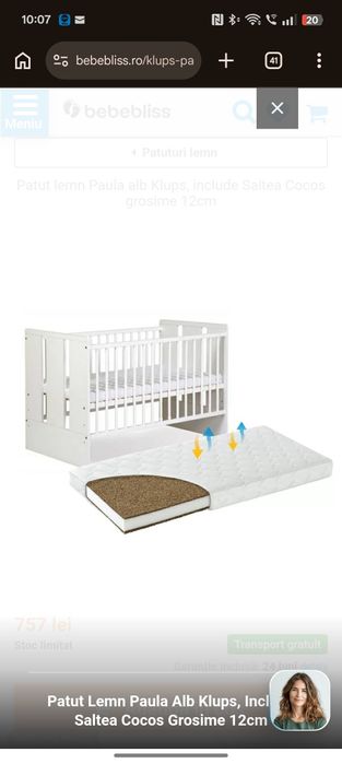 Patut de lemn bebe + saltea