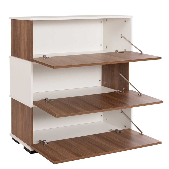 Шкаф за обувки Puzzle-home  HM8938, ПДЧ, Орех-бял, 90Χ30Χ93Hcm.